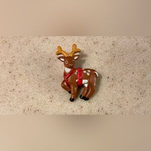 Festive Reindeer Brooch with Red and Brown